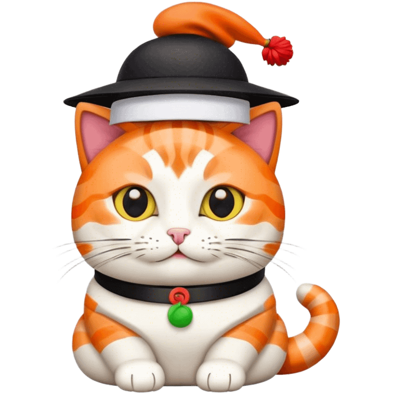 cat wearing a hat made out of sushi emoji