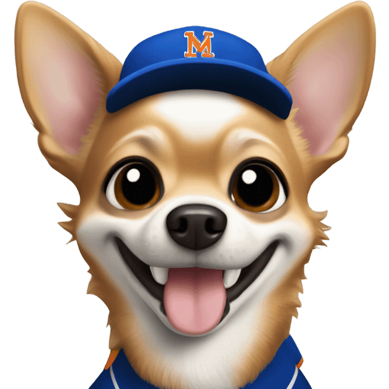 Chihuahua with a huge smile with a Black Mets uniform  emoji