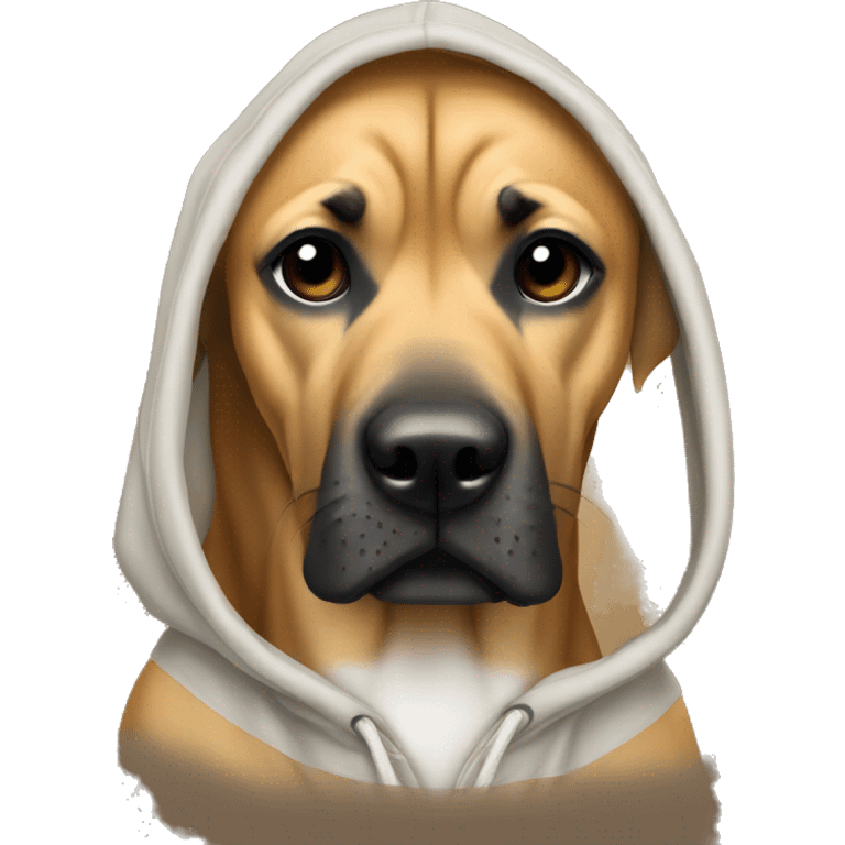 Black mouth cur in a hoodie emoji