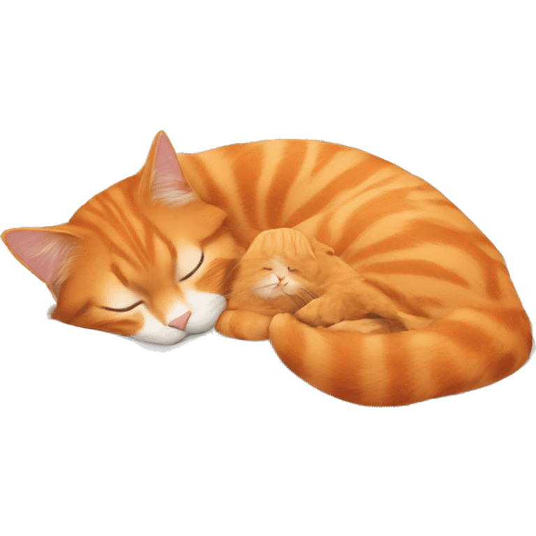 orange cat sleeping with long haired brunette girl emoji