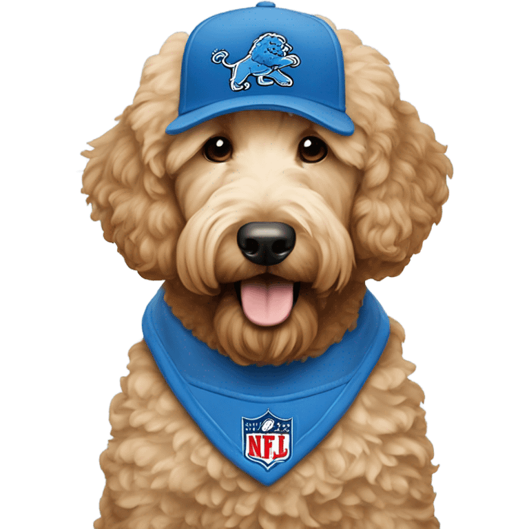 Goldendoodle wearing a Detroit lion  emoji