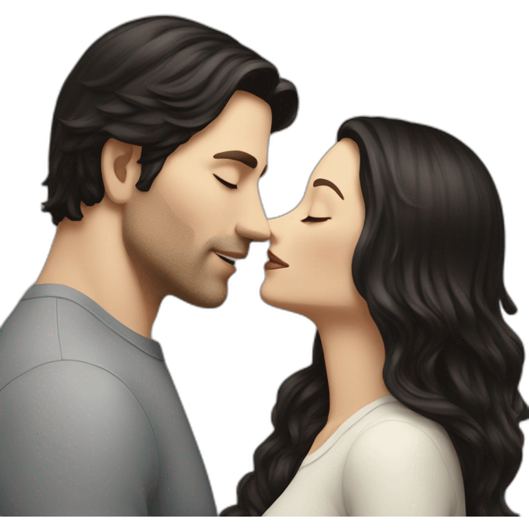 White Man with dark hair kissing white woman with long dark hair emoji