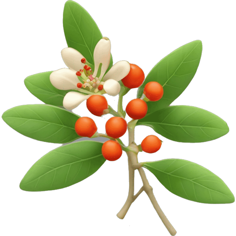 ashwagandha flowers with orange-red berries emoji