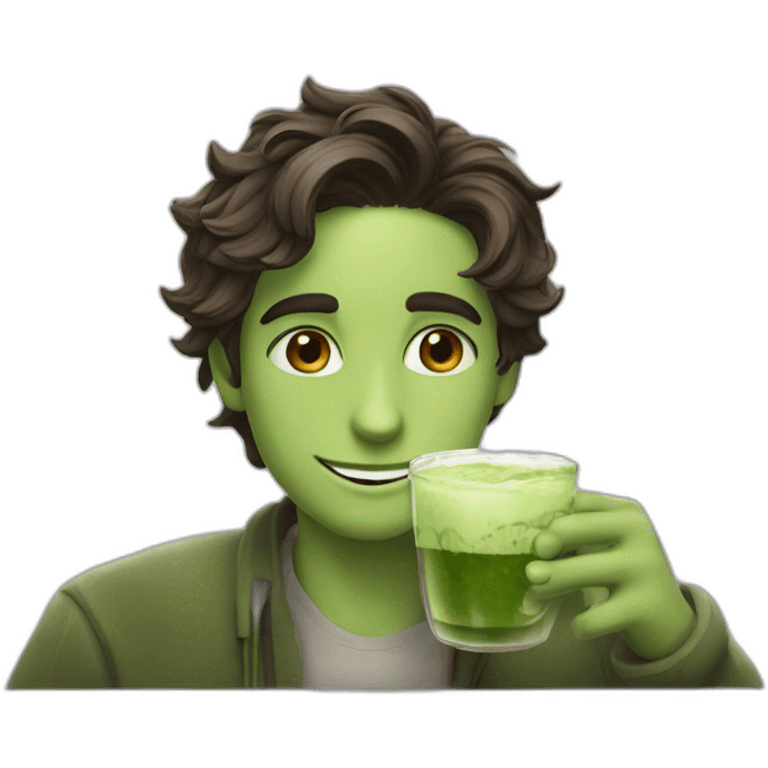 Timothee chalet drinking matcha and smirking emoji