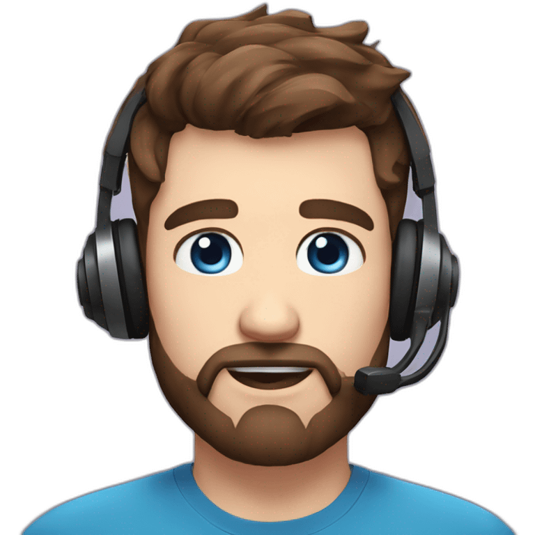 twitch emote husband with brown hair fade haircut and a full beard with blue eyes wearing gaming headset, with different emotions emoji