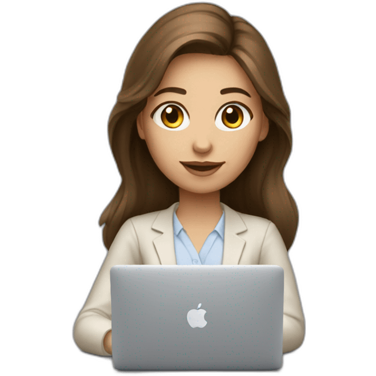 Beautiful programmer girl with brown hair working with MacBook emoji