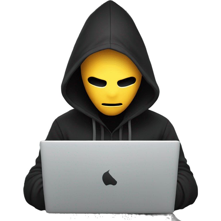 hacker with black hoodie, face not visible, with laptop emoji