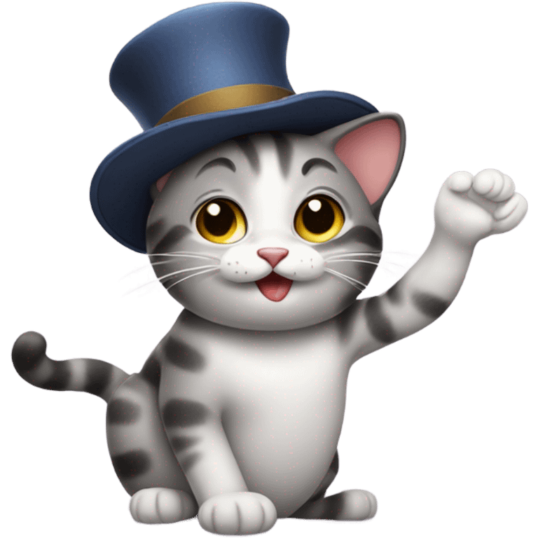 Cat wearing a hat taking it off, tipping it to the crowd  emoji