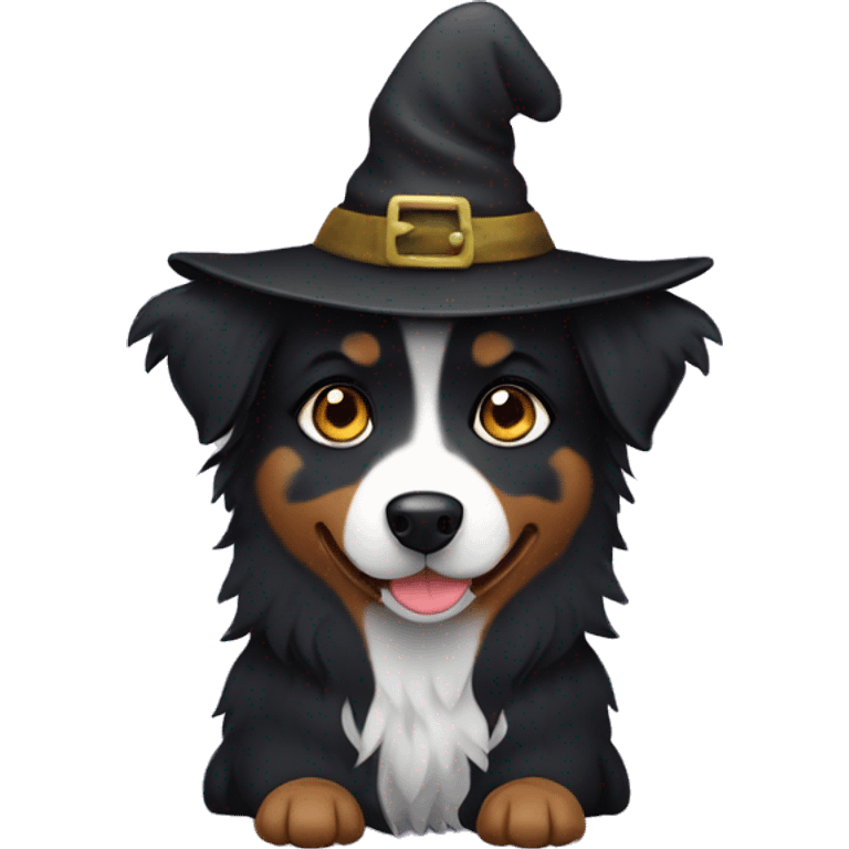 Small black australian shepherd dog witch hat emoji