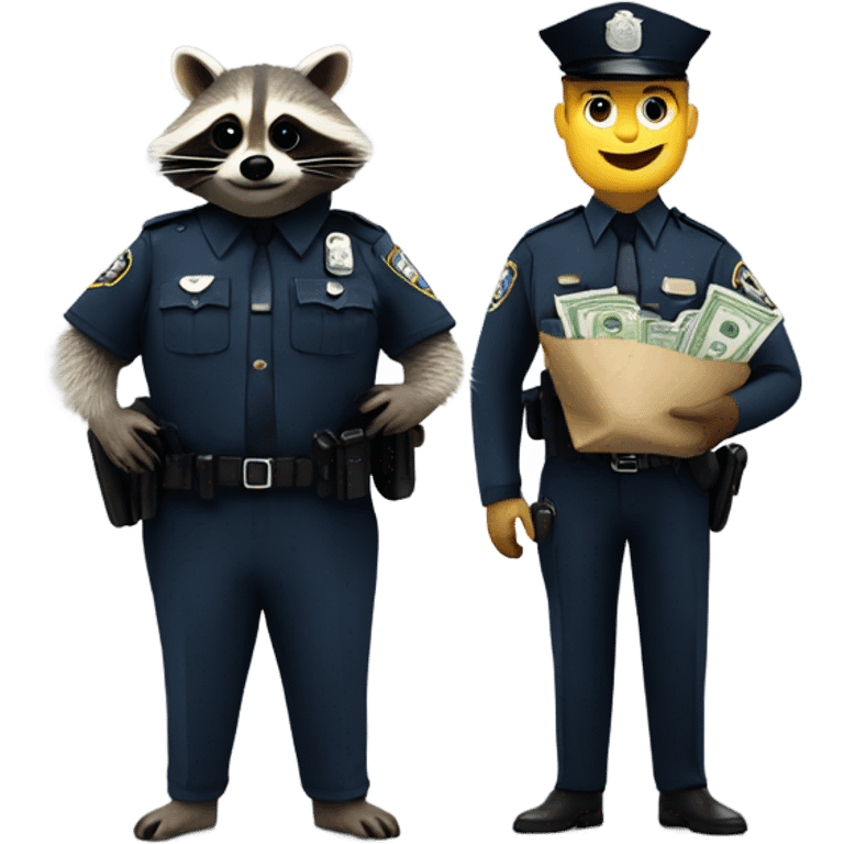 Raccoon with money bag and cop emoji