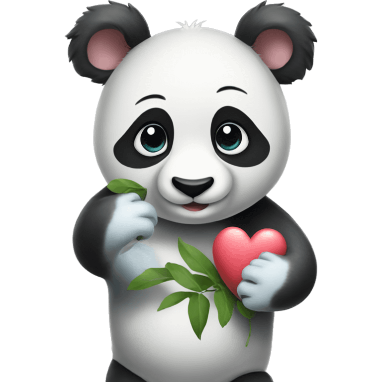 Panda holding koala hand with hearts emoji