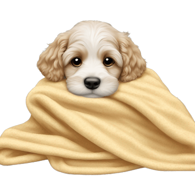 cute cockapoo puppy sleep in blanket emoji