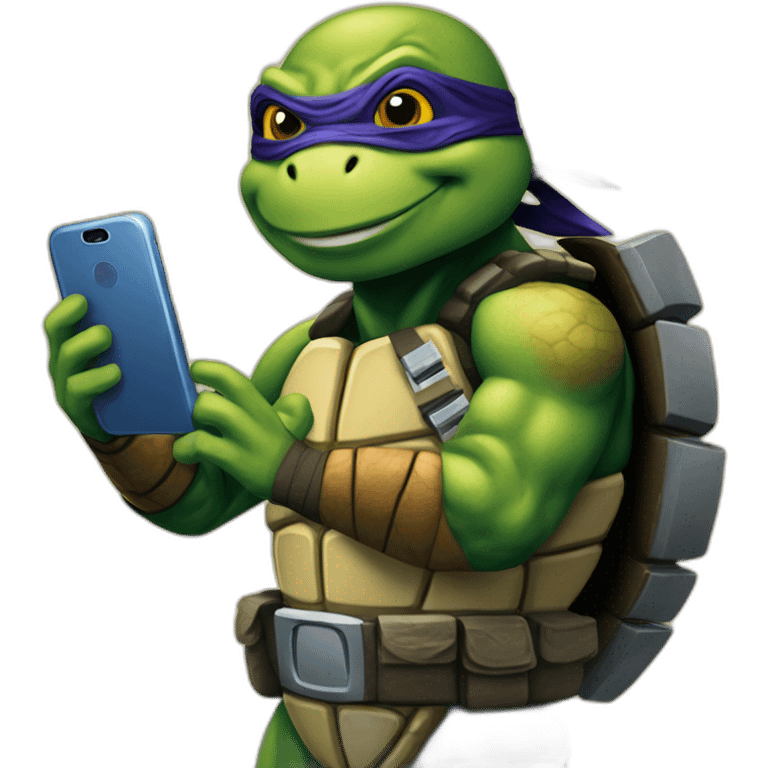 ninja turtle with cell phone emoji