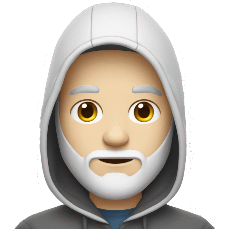 programmer with a little beard, white skin, with a hoodie and work with Macbook emoji