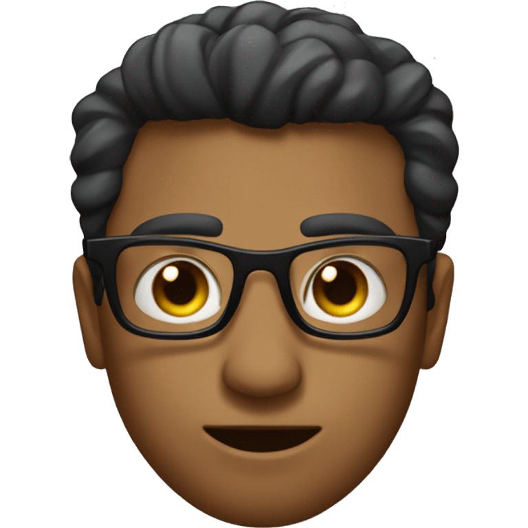 Hombre con lentes, cara larga y pelo bien corto. ojos negros emoji