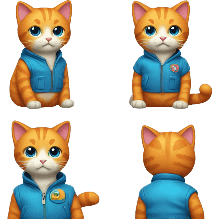 Retro gaming orange cat with bright blue jacket on emoji