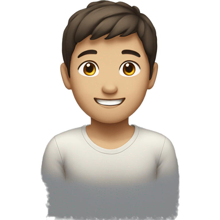 Asian boy with brown hair smiling emoji