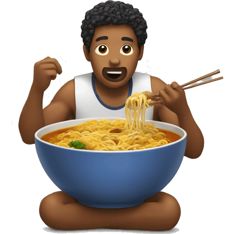 man eating a bowl of curry ramen emoji