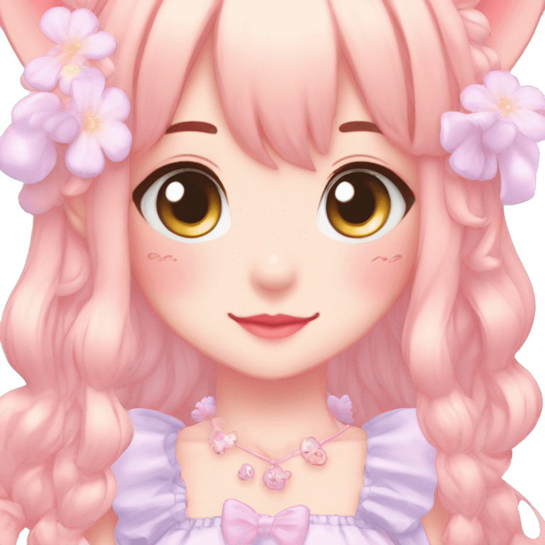 Shiny Blushing Cute Kawaii Beautiful Pastel Lolita Anime Catgirl Trending Style Cottagecore Pastelcore  emoji