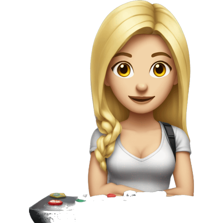 Blonde girl at gaming setup emoji