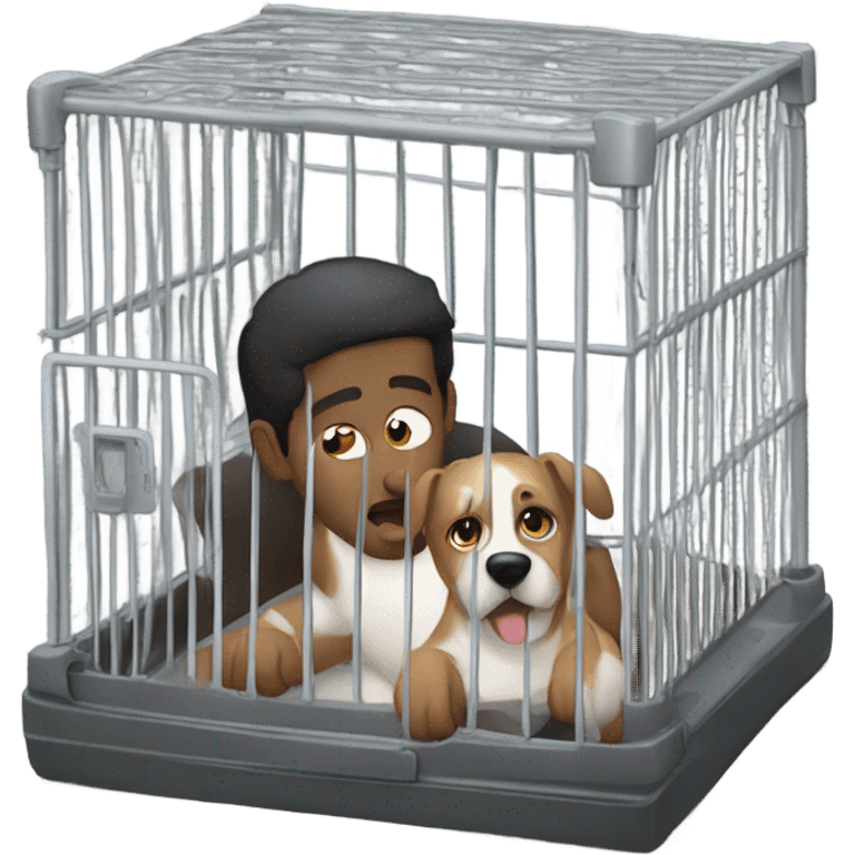 Human Man in dog cage trying to get out emoji