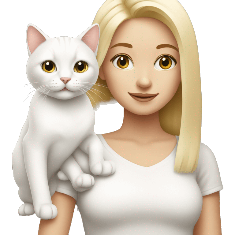 blonde girl with white cat emoji