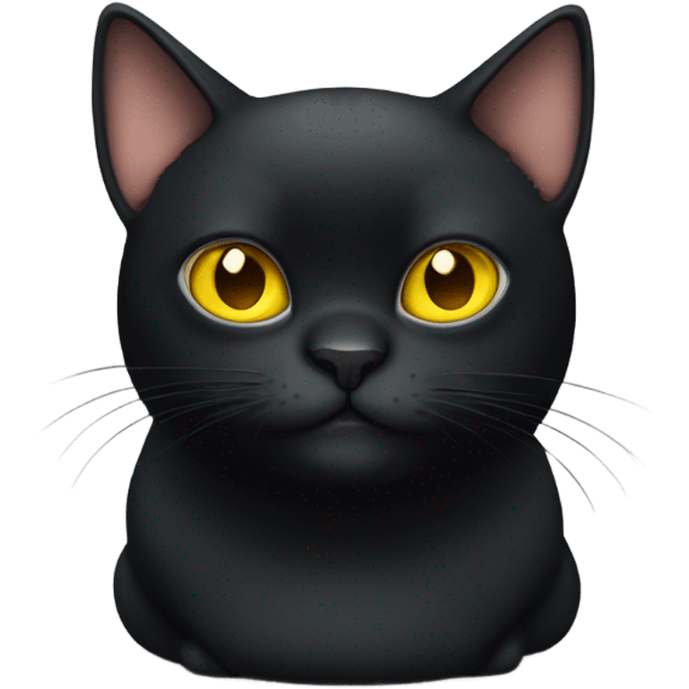 Really fat black cat with really big yellow eyes and a belly emoji