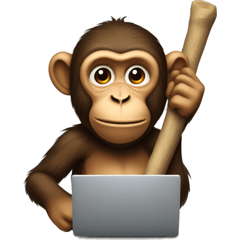 A monkey with a stick in his left hand and a laptop in his right emoji