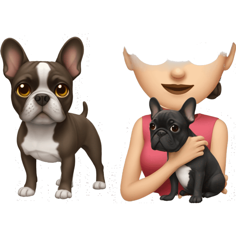 Brunette with French bulldog emoji