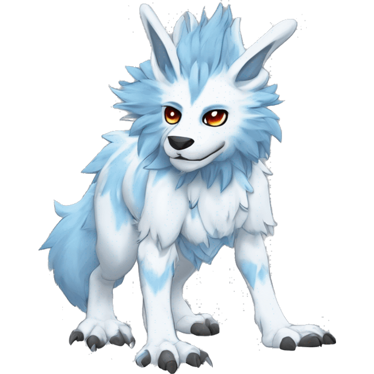 Cute Protogen-vernid-sergal-wickerbeast-fantasy-animal-fursona griffsnuff & LiLaiRa & Falvie full body white and light blue fur with white outline emoji