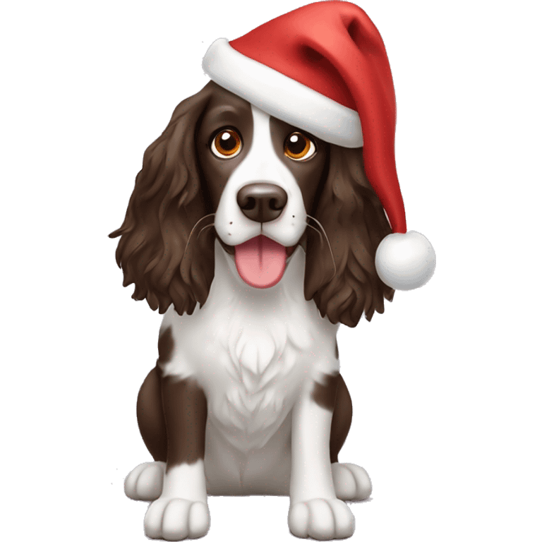 Springer spaniel dog with Christmas hat emoji