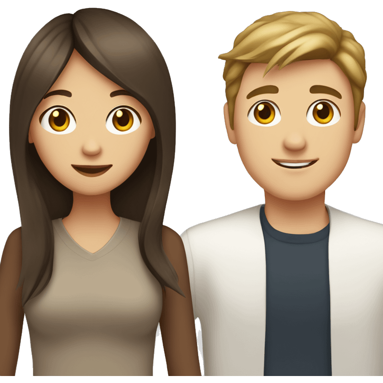 brown haired asian girl with straight hair and brown haired white guy with wavy hair emoji