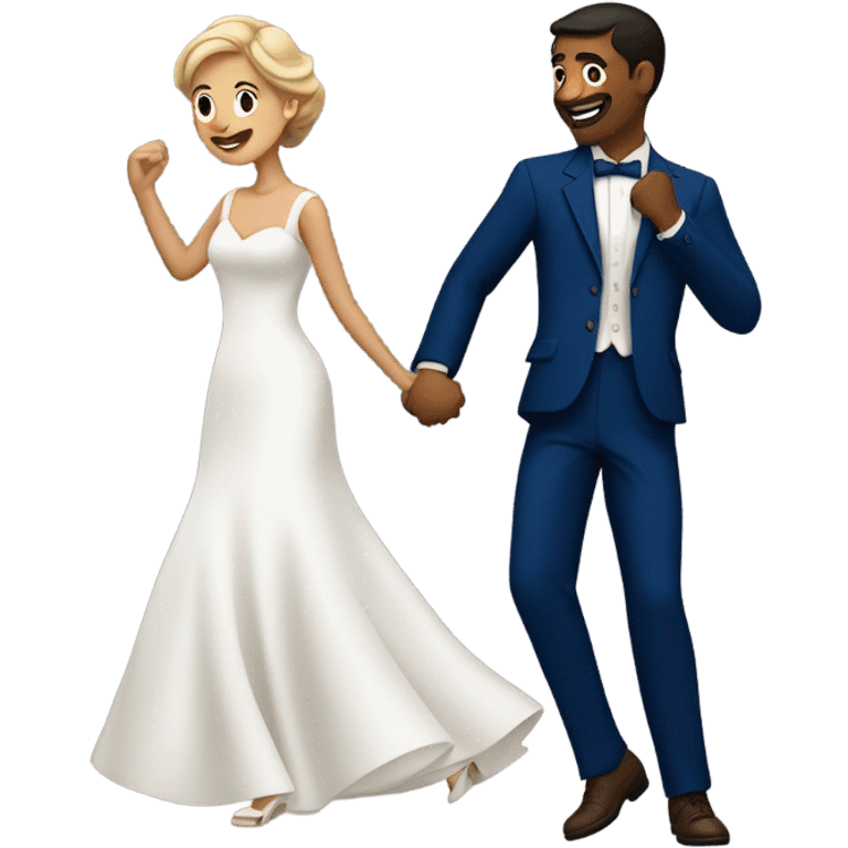 Puerto rican beard short brown hair with blue hat and navy blue suit first dance with blond long hair girl with white  wedding dress  emoji