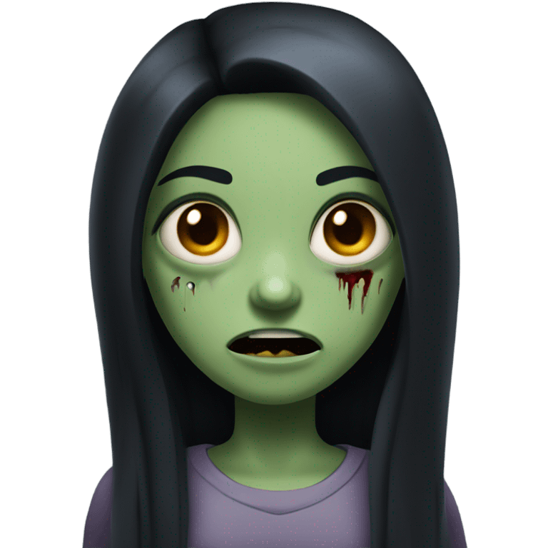 girl zombie with black long hair with teeth and serious face  emoji