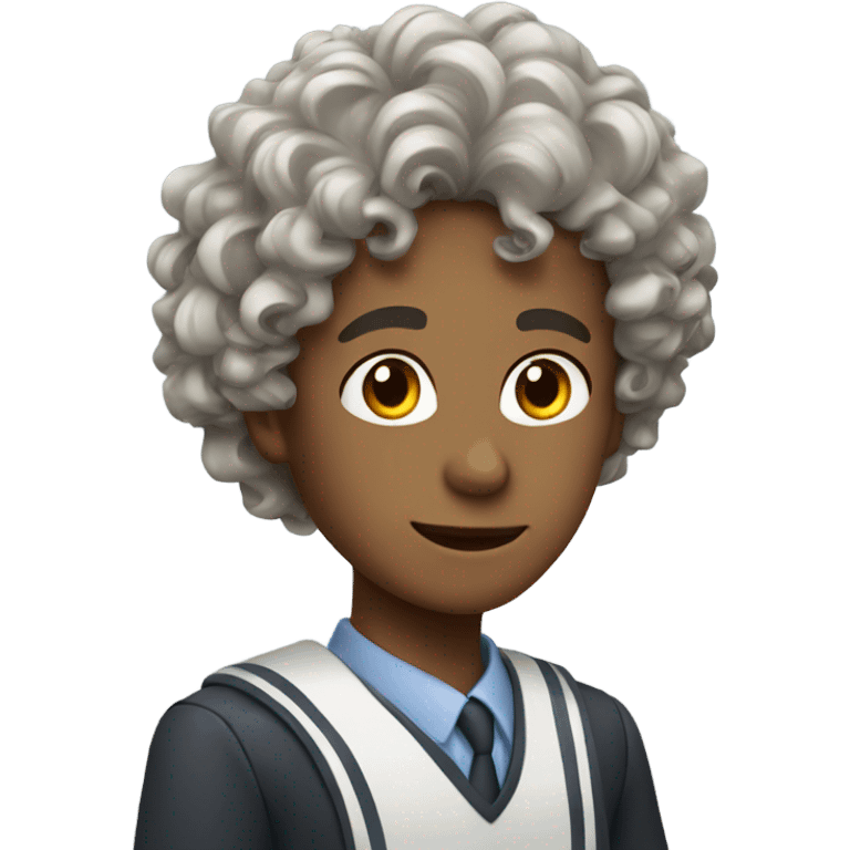 Guy in school uniform curly wavy hair emoji