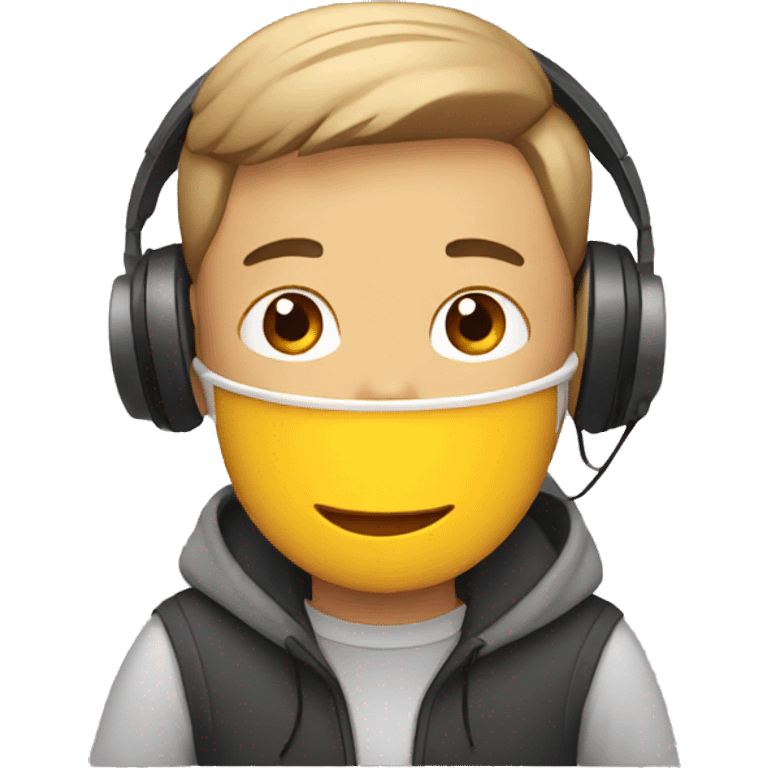 man with headphones with a cup emoji