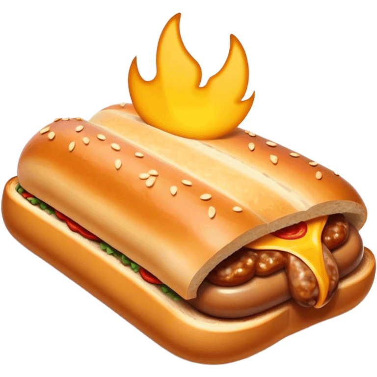 Sausage Sizzle Cinematic Realistic Sausage Sizzle Dish Emoji, depicted as a sizzling sausage tucked into a triangular slice of bread, rendered with rich textures and dynamic, warm lighting. emoji