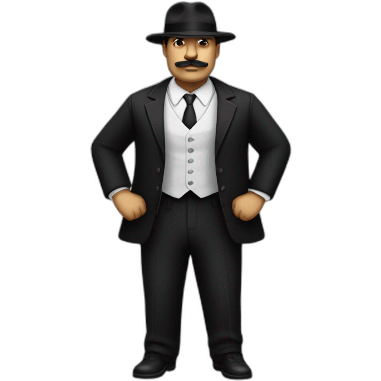 20s gangster full body, white man fat mustache fedora black suit emoji