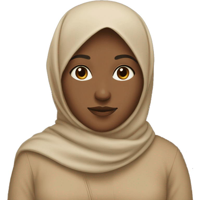 women with hijab in warm tone skin color not too light but not too dark, using a beige hija emoji