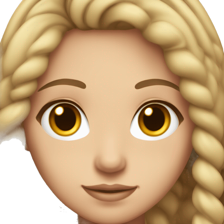 A beautiful young woman with brown eyes and long eyelashes, she has a light complexion, with a hairstyle with two brown pigtails emoji