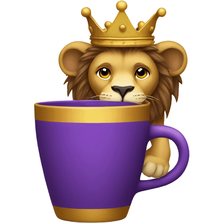 Lion drinking out a purple and gold cup with a crown on the top  emoji