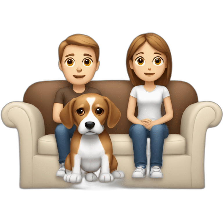 Brown hair White boy and girl with beagle Sit on couch emoji