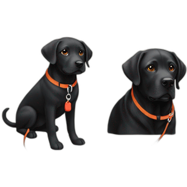 Black and an orange labrador with red leash emoji