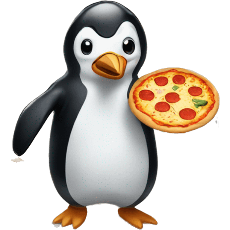 Penguin with pizza emoji