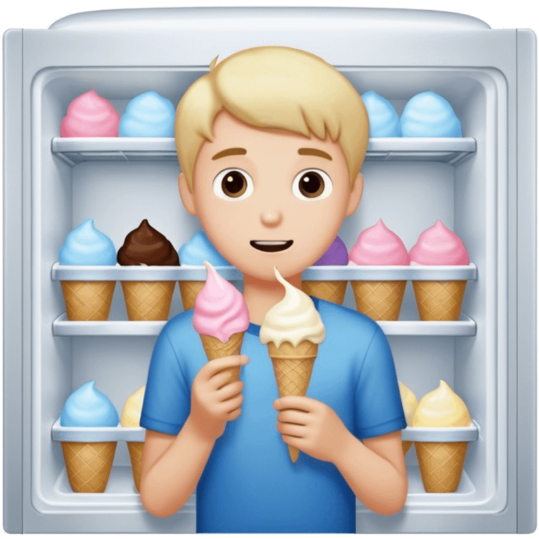 Boy getting ice cream out of the freezer emoji