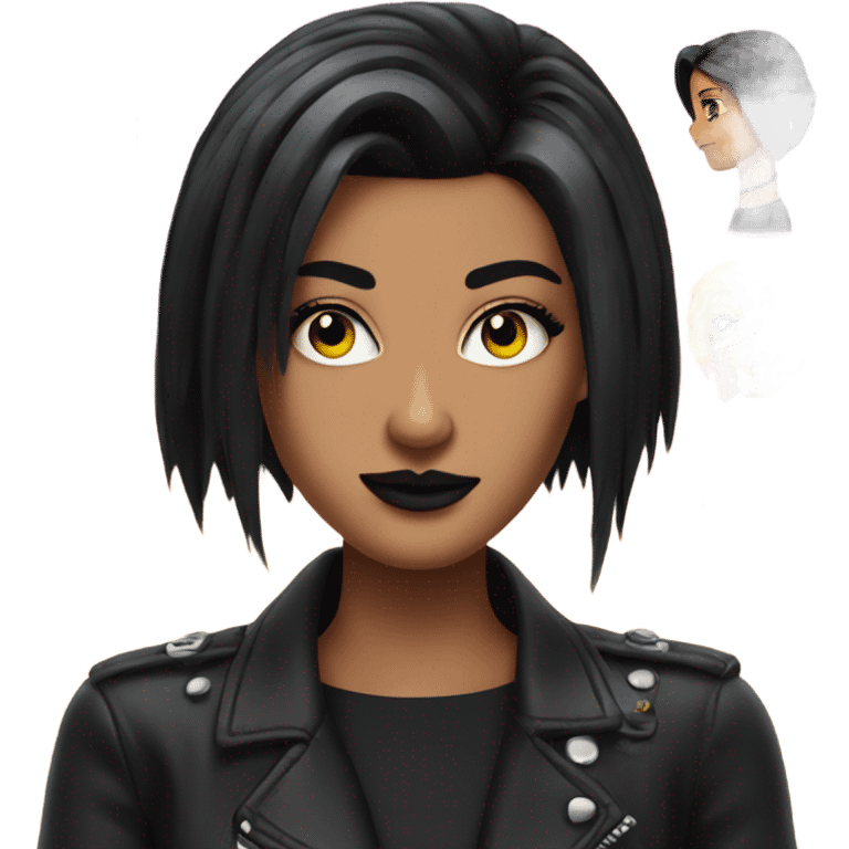 Tanned woman with black hair dressed in 1990s goth hair, makeup, and neon attire  emoji