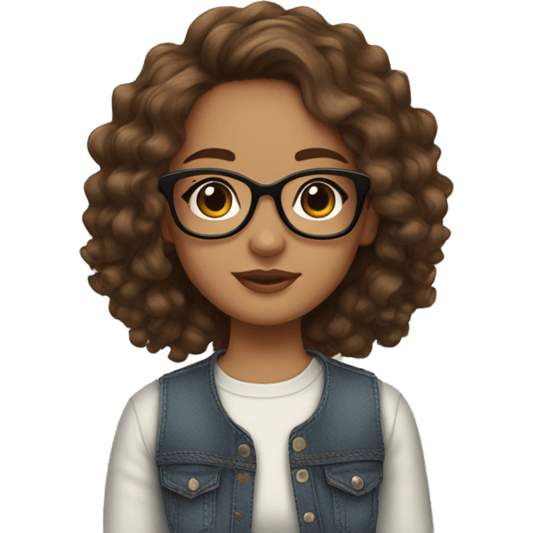 Girl with Brown wavy hair, Brown eyes, cute glasses, cute earrings, cute eye lashes, light skin emoji