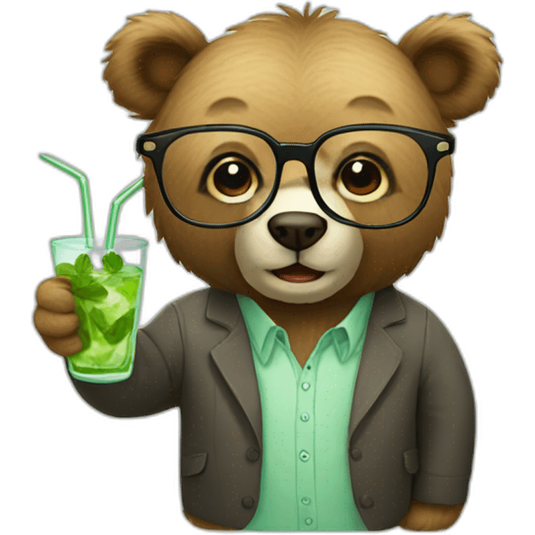 bear with glasses drinking mojito emoji