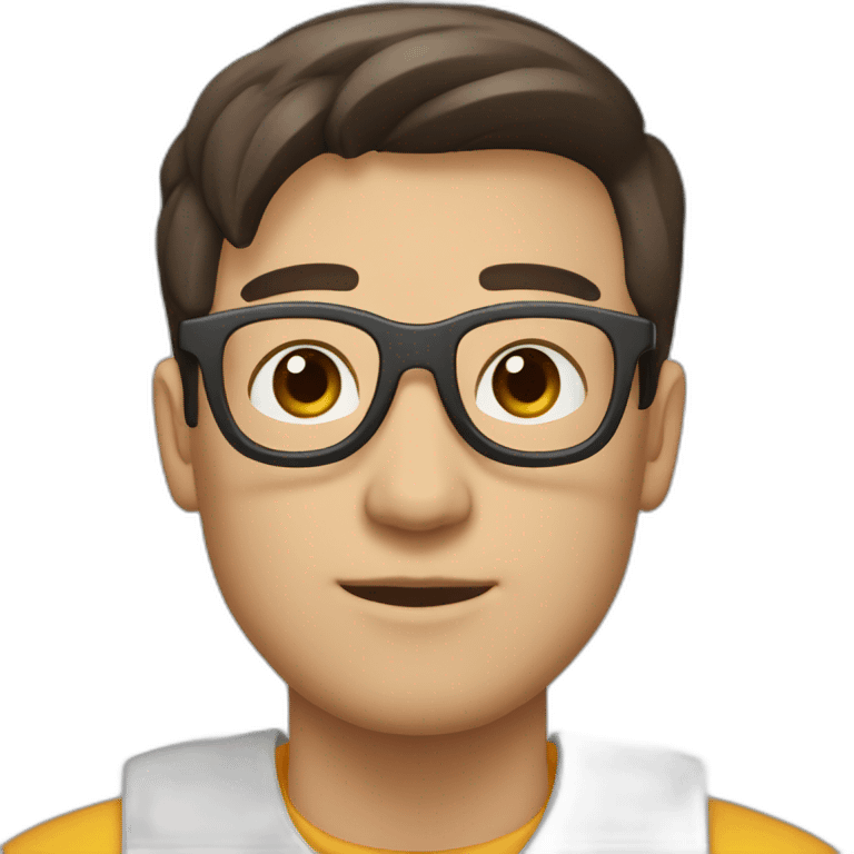 male engineer with white skin, dark brown straight hair spreaded from middle, brown eyes, circular glasses emoji