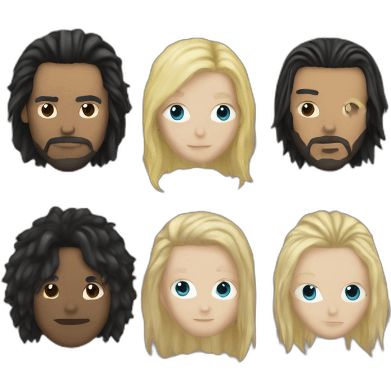 Rock group. The guitarist bas long blond hair. The bassiste short blond haire and the drummer short black hair emoji